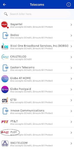 From the list, choose PLDT 