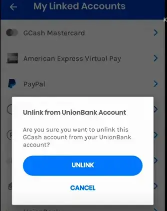 click on unlink to unlink unionbank to gcash 