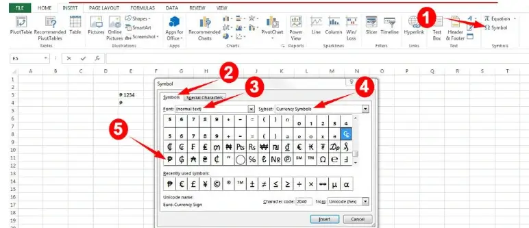 type peso sign on excel (1)