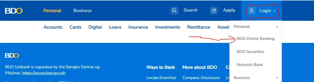 click on bdo online banking